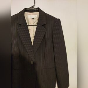 Vtg Tahari Pin Stripe Blazer Suit Jacket Sz 10 Black 1 Button Old Money Office